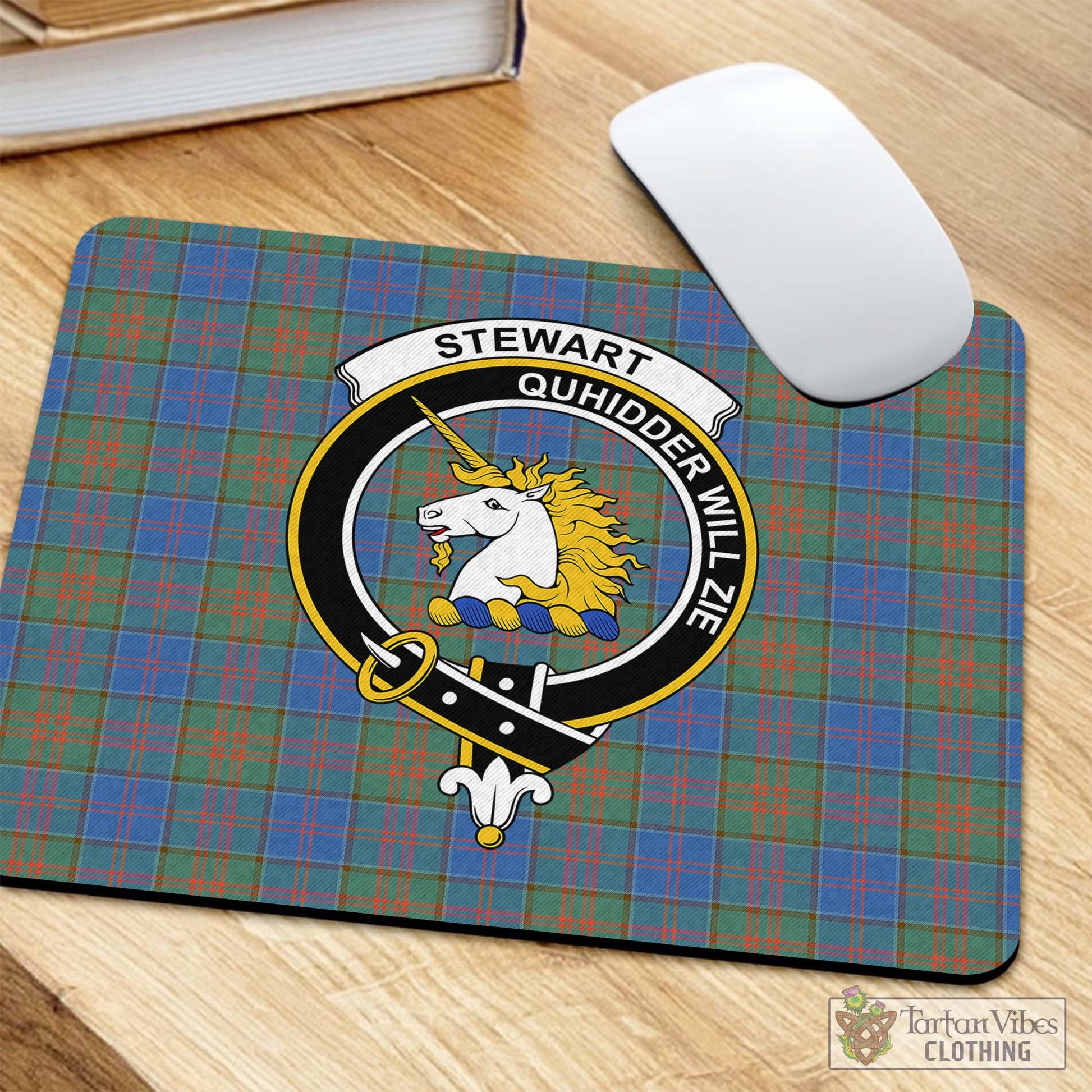 Tartan Vibes Clothing Stewart of Appin Hunting Ancient Tartan Mouse Pad with Family Crest
