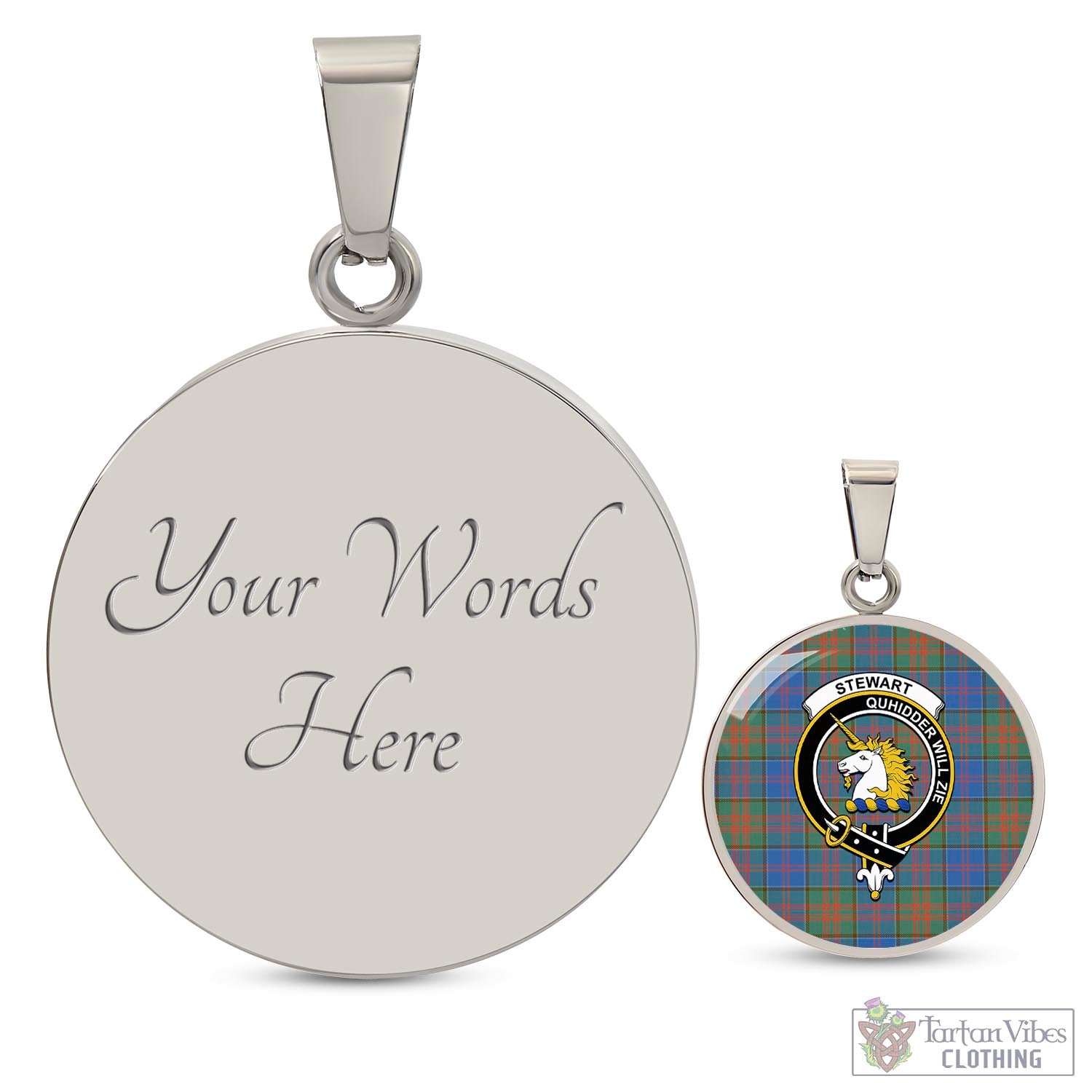 Tartan Vibes Clothing Stewart of Appin Hunting Ancient Tartan Circle Necklace with Family Crest