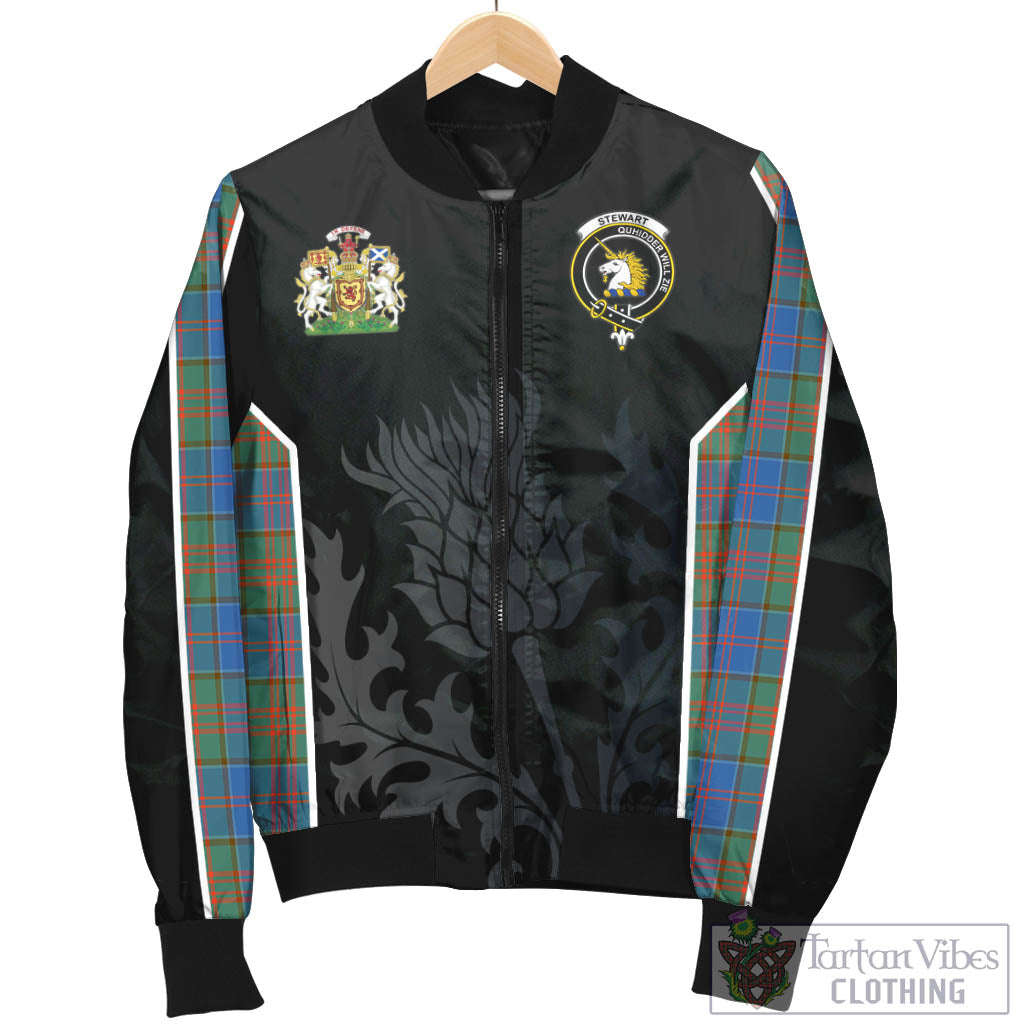 Tartan Vibes Clothing Stewart of Appin Hunting Ancient Tartan Bomber Jacket with Family Crest and Scottish Thistle Vibes Sport Style