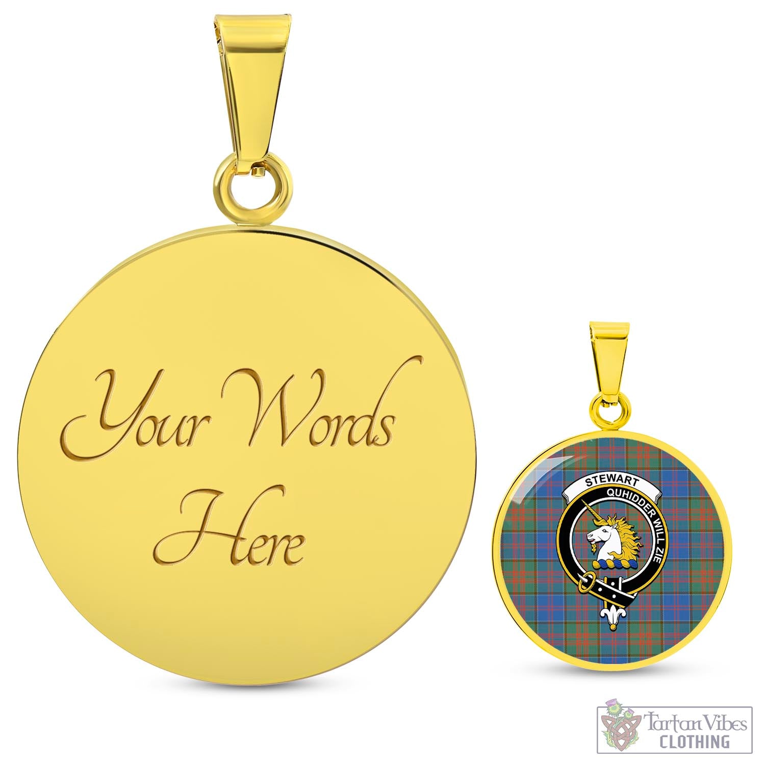 Tartan Vibes Clothing Stewart of Appin Hunting Ancient Tartan Circle Necklace with Family Crest