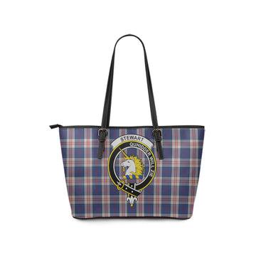Stewart of Appin Hunting Dress Tartan Leather Tote Bag with Family Crest