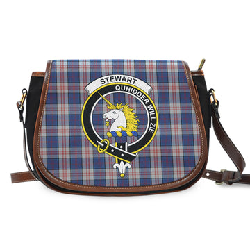 Stewart of Appin Hunting Dress Tartan Saddle Bag with Family Crest
