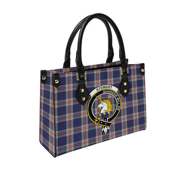 Stewart of Appin Hunting Dress Tartan Leather Bag with Family Crest