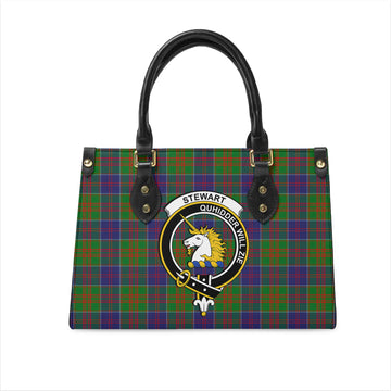 Stewart of Appin Hunting Modern Tartan Leather Bag with Family Crest