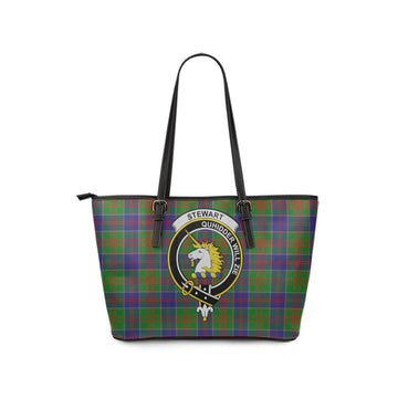Stewart of Appin Hunting Modern Tartan Leather Tote Bag with Family Crest
