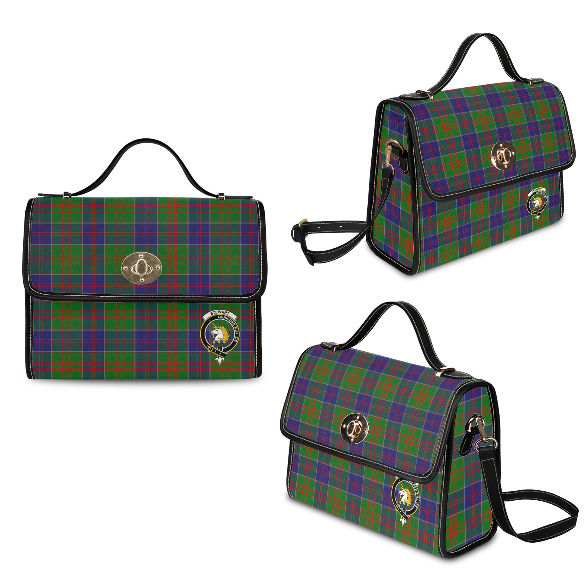 Stewart of Appin Hunting Modern Tartan Leather Strap Waterproof Canvas Bag with Family Crest - Tartanvibesclothing