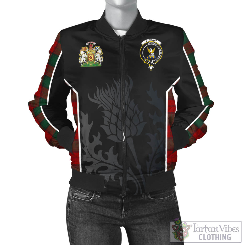 Tartan Vibes Clothing Stewart of Atholl Tartan Bomber Jacket with Family Crest and Scottish Thistle Vibes Sport Style
