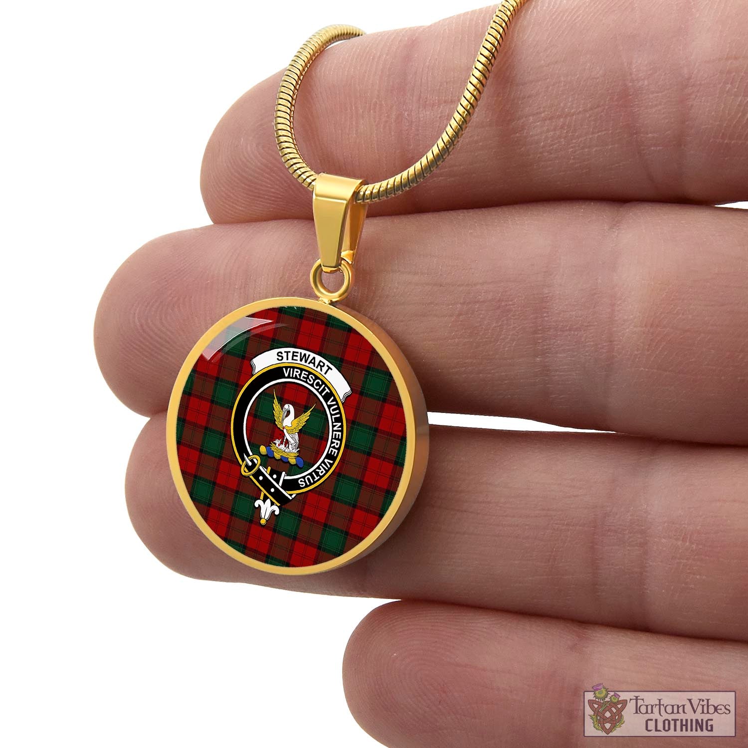 Tartan Vibes Clothing Stewart of Atholl Tartan Circle Necklace with Family Crest