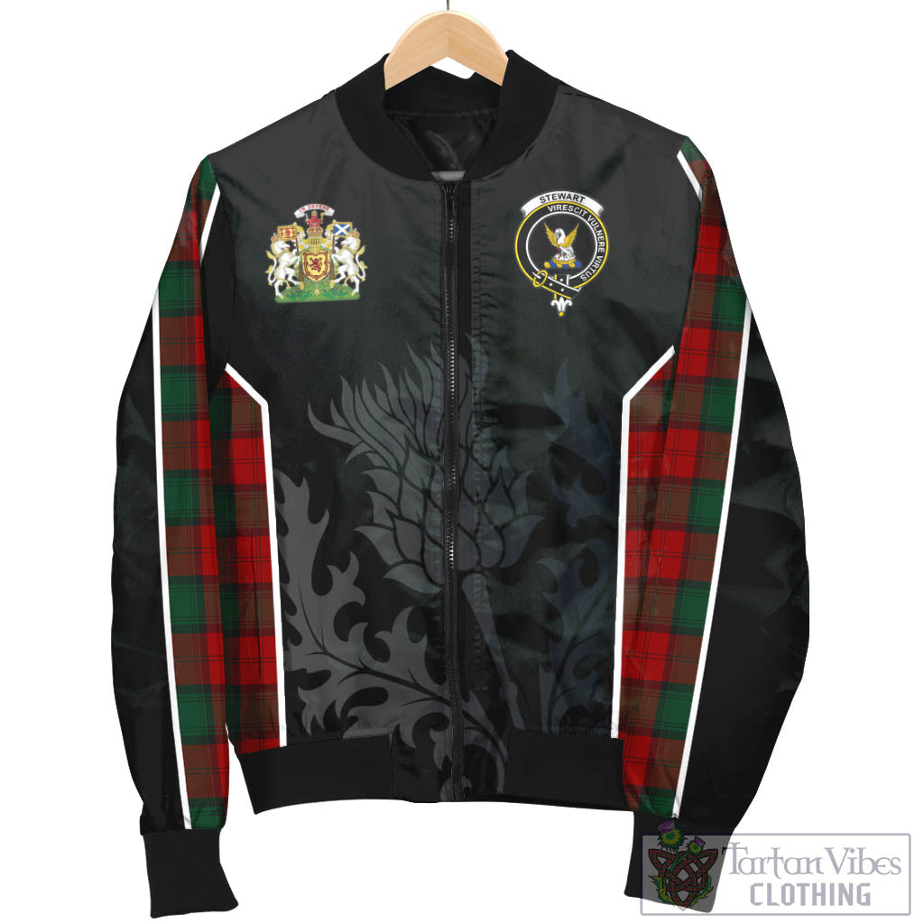 Tartan Vibes Clothing Stewart of Atholl Tartan Bomber Jacket with Family Crest and Scottish Thistle Vibes Sport Style