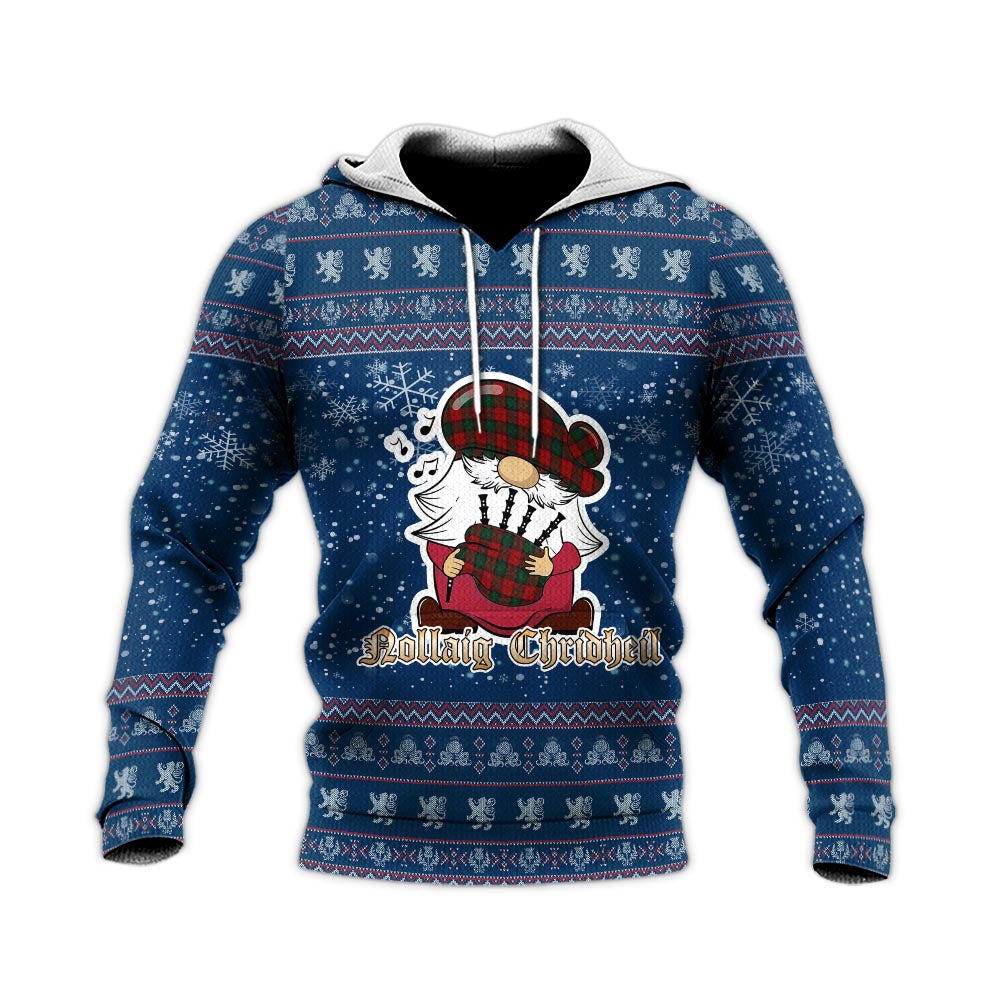Stewart of Atholl Clan Christmas Knitted Hoodie with Funny Gnome Playing Bagpipes - Tartanvibesclothing