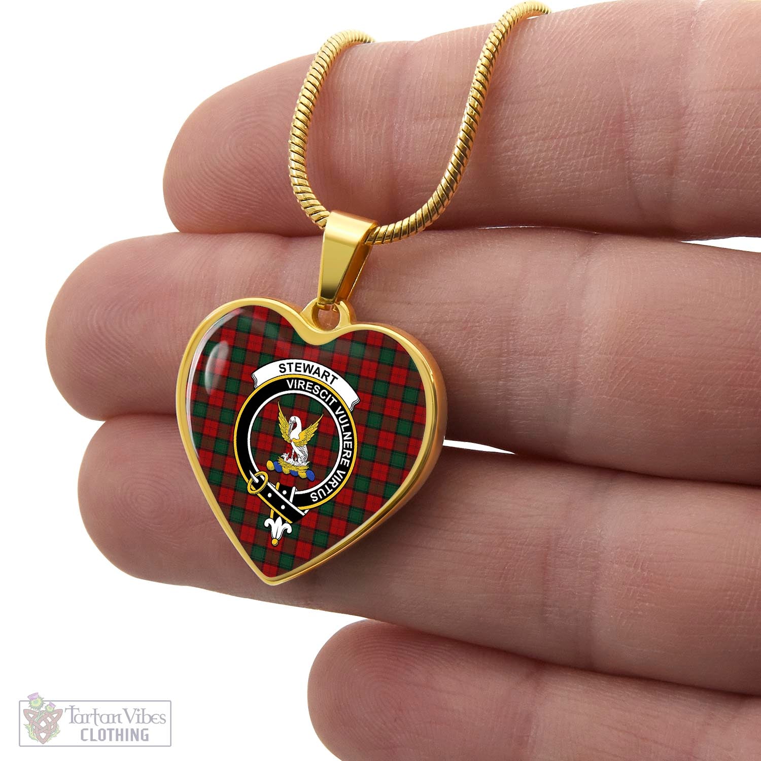 Tartan Vibes Clothing Stewart of Atholl Tartan Heart Necklace with Family Crest
