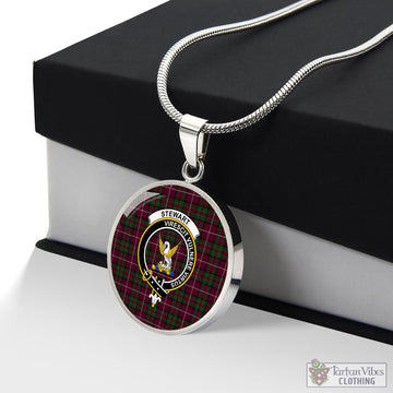 Stewart of Bute Hunting Tartan Circle Necklace with Family Crest