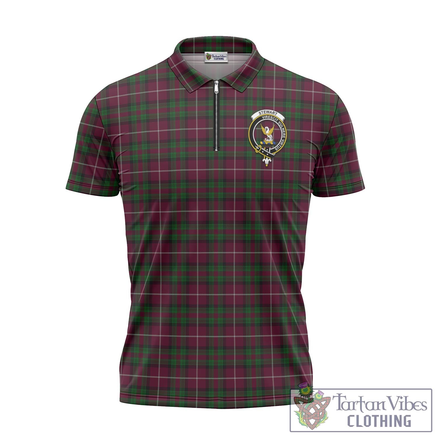 Tartan Vibes Clothing Stewart of Bute Hunting Tartan Zipper Polo Shirt with Family Crest