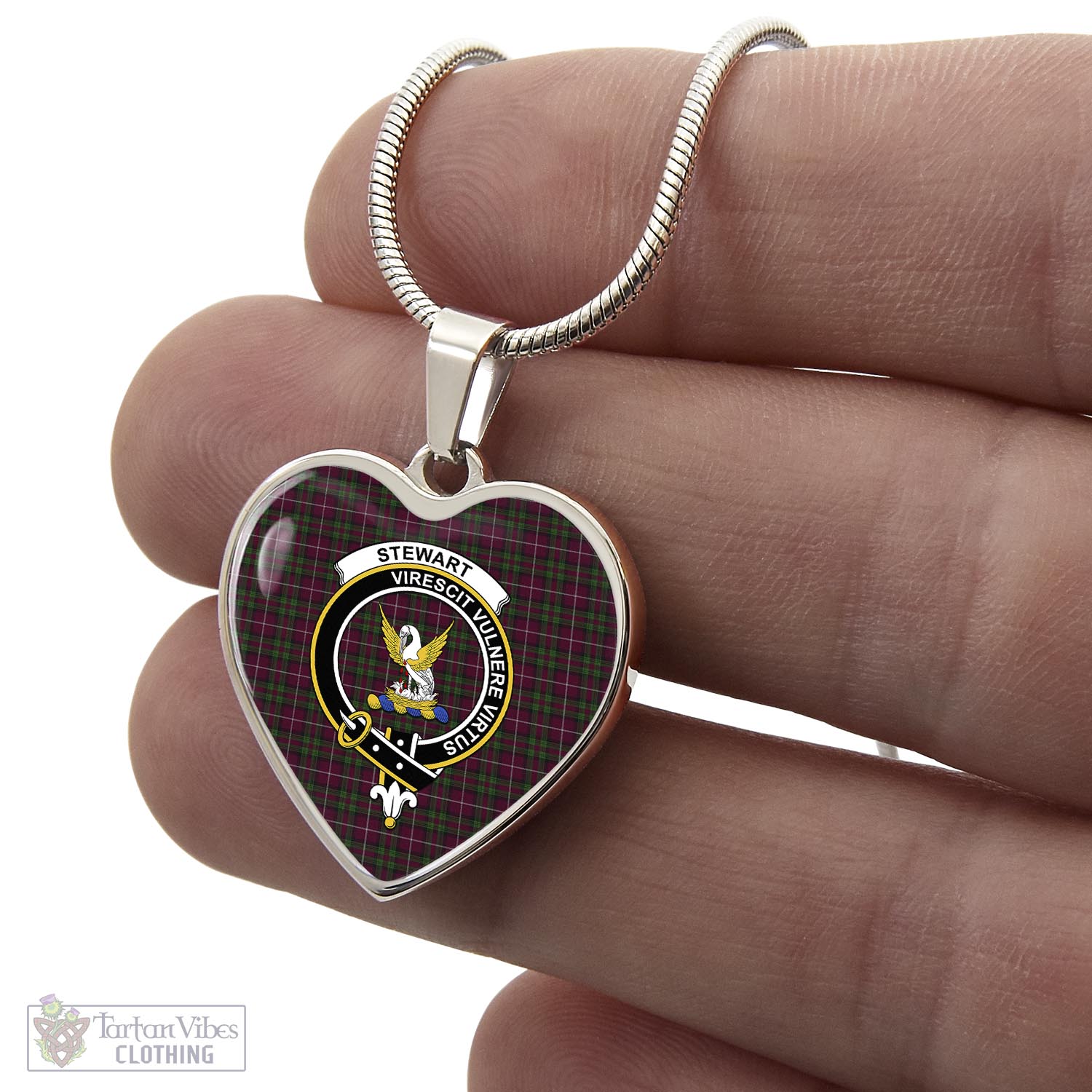 Tartan Vibes Clothing Stewart of Bute Hunting Tartan Heart Necklace with Family Crest