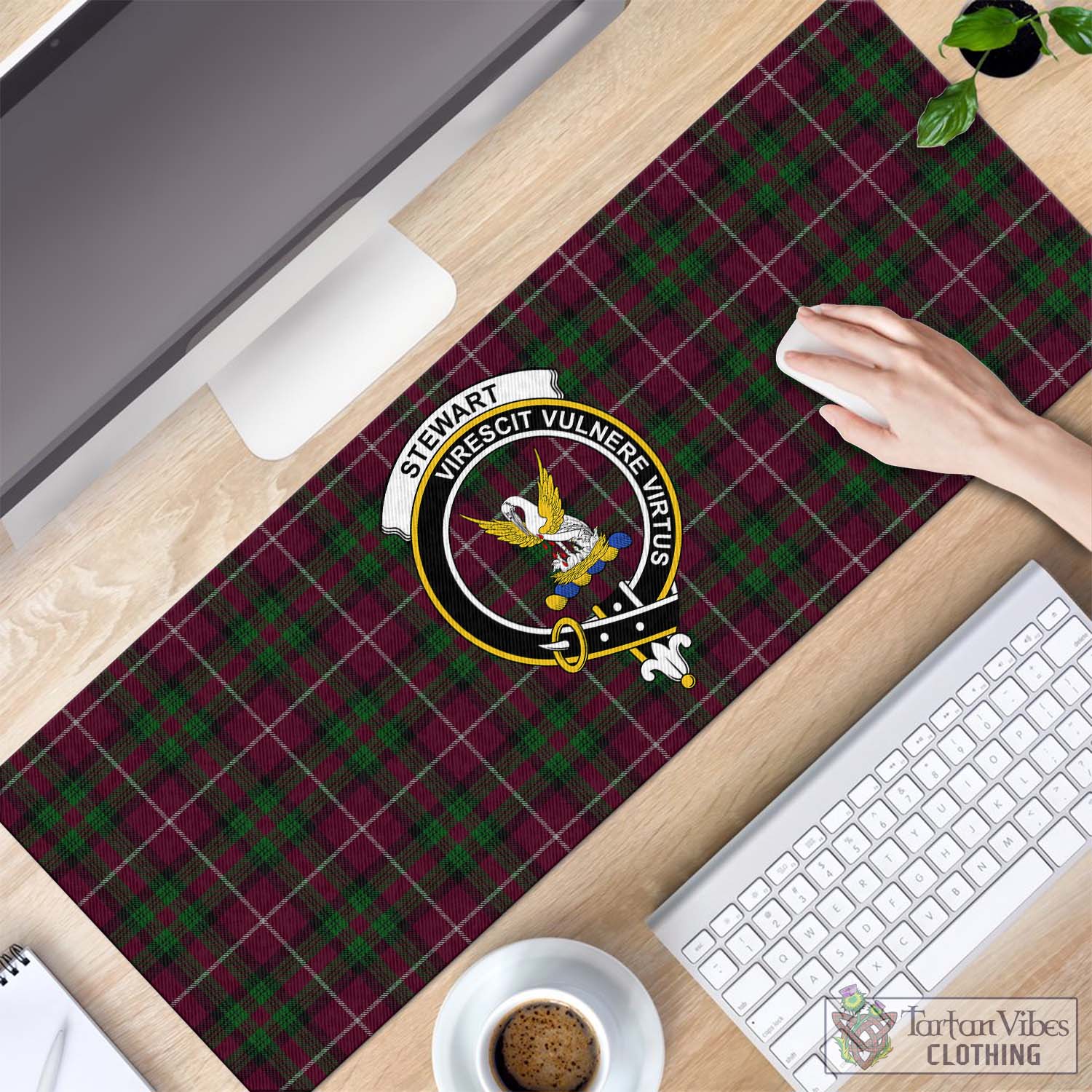 Tartan Vibes Clothing Stewart of Bute Hunting Tartan Mouse Pad with Family Crest