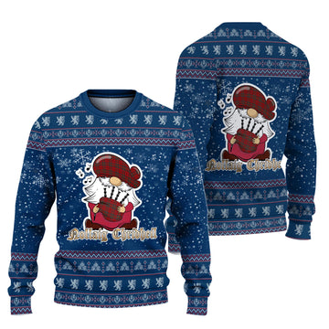 Stewart of Galloway Clan Christmas Family Knitted Sweater with Funny Gnome Playing Bagpipes