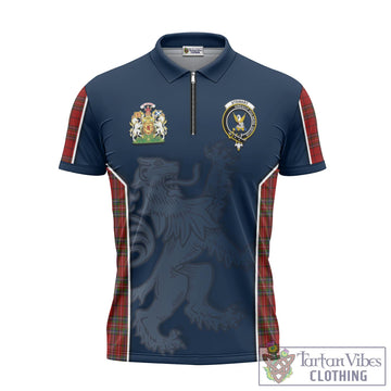 Stewart of Galloway Tartan Zipper Polo Shirt with Family Crest and Lion Rampant Vibes Sport Style