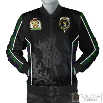 Stewart Old Tartan Bomber Jacket with Family Crest and Scottish Thistle Vibes Sport Style