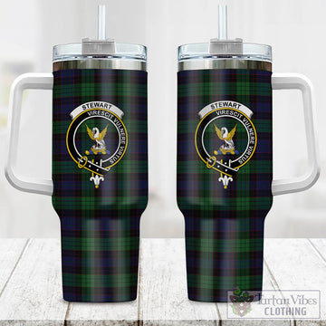 Stewart Old Tartan and Family Crest Tumbler with Handle