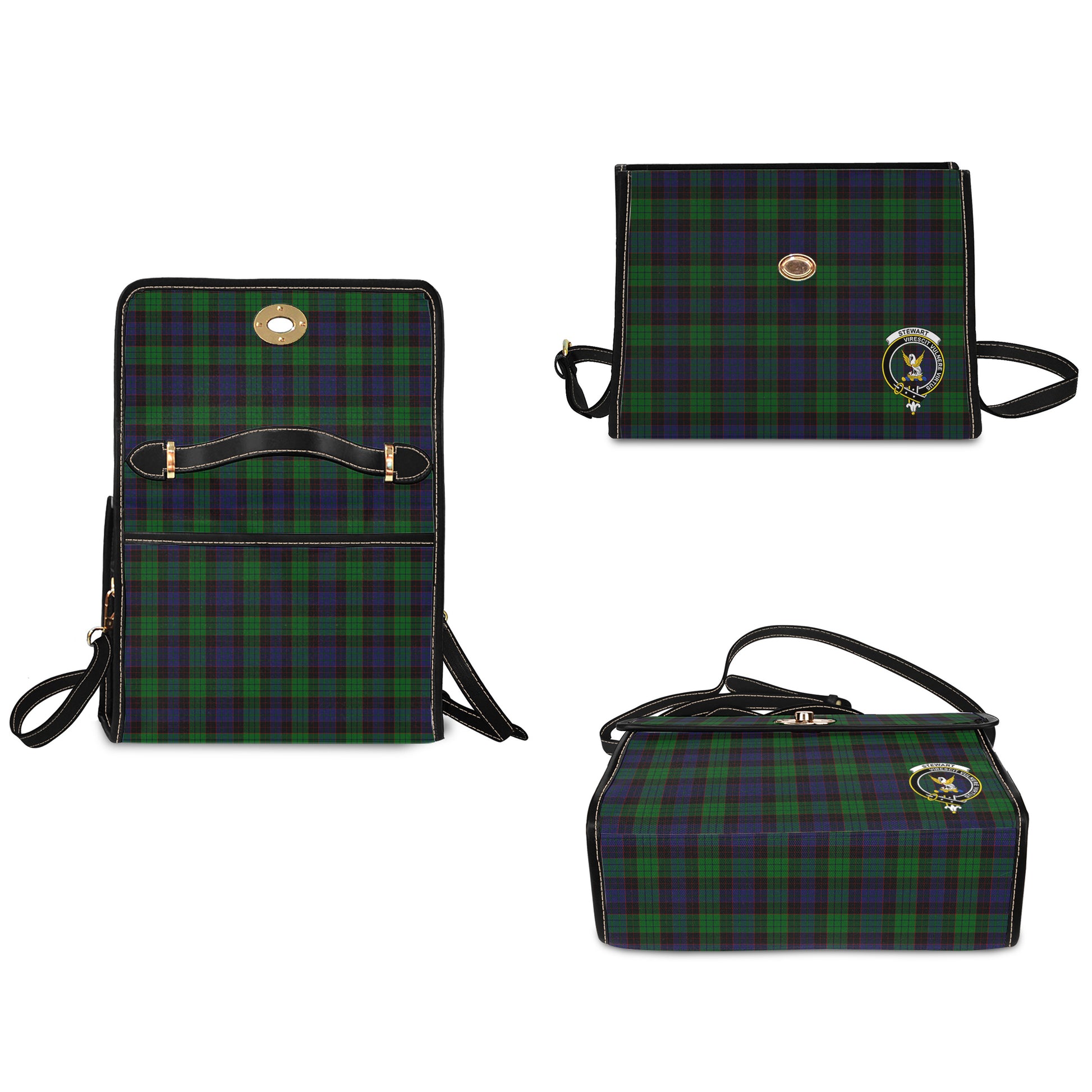 stewart-old-tartan-leather-strap-waterproof-canvas-bag-with-family-crest