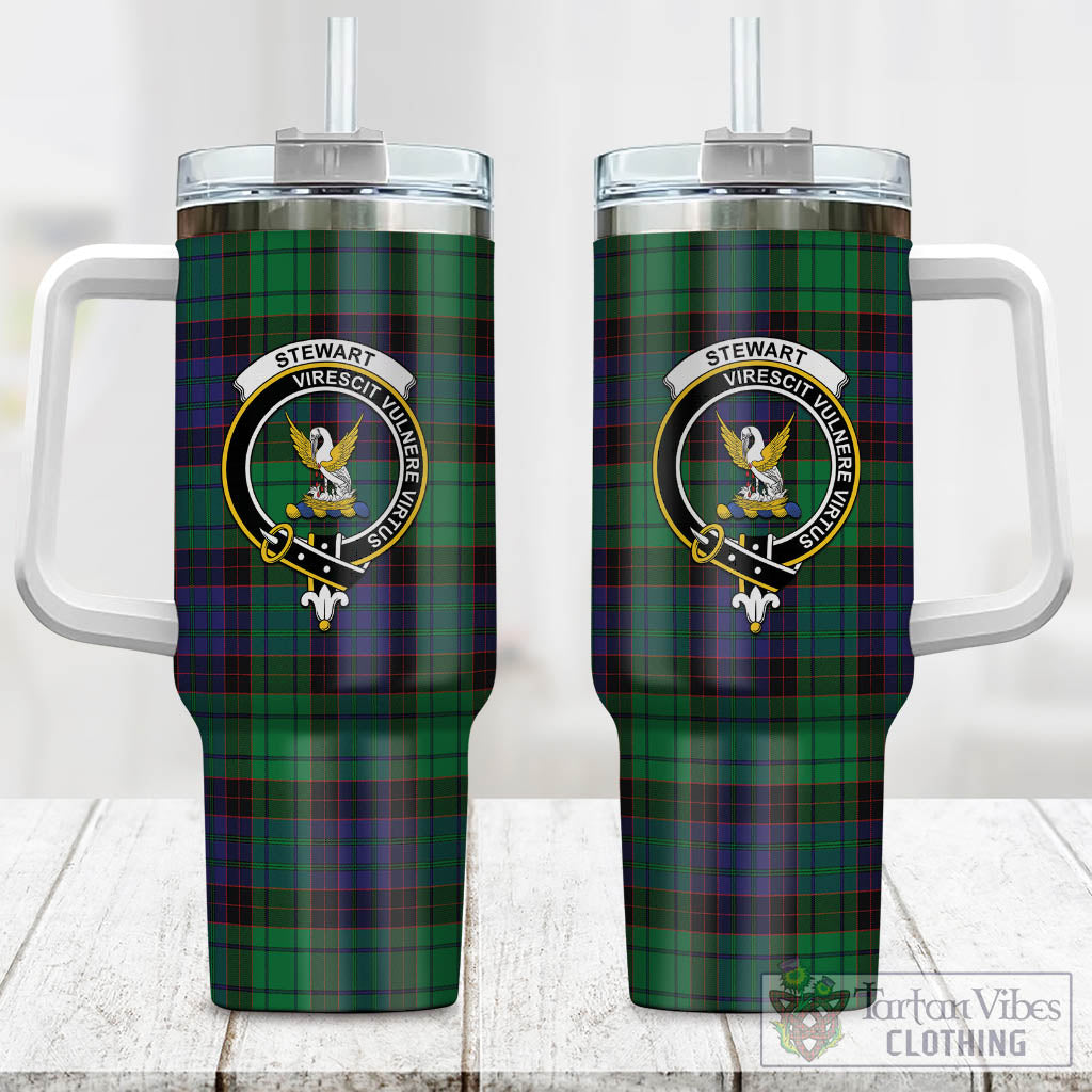 Tartan Vibes Clothing Stewart Old Modern Tartan and Family Crest Tumbler with Handle