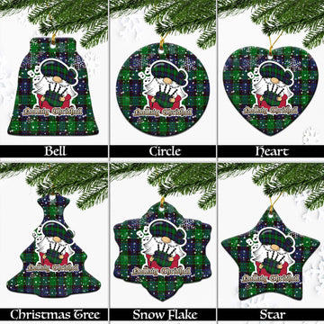 Stewart Old Modern Tartan Christmas Ornaments with Scottish Gnome Playing Bagpipes