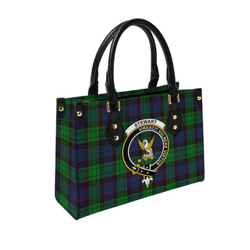 Stewart Old Modern Tartan Leather Bag with Family Crest