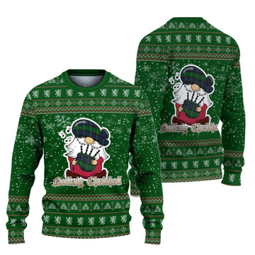 Stewart Old Modern Clan Christmas Family Knitted Sweater with Funny Gnome Playing Bagpipes