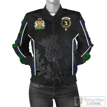 Stewart Old Modern Tartan Bomber Jacket with Family Crest and Scottish Thistle Vibes Sport Style
