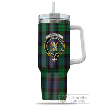 Stewart Old Modern Tartan and Family Crest Tumbler with Handle