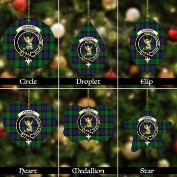 Stewart Old Modern Tartan Christmas Ornaments with Family Crest