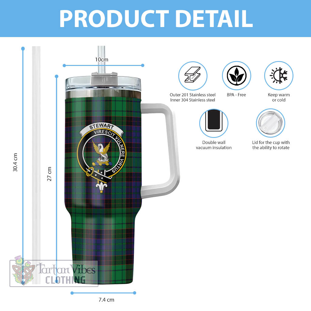 Tartan Vibes Clothing Stewart Old Modern Tartan and Family Crest Tumbler with Handle