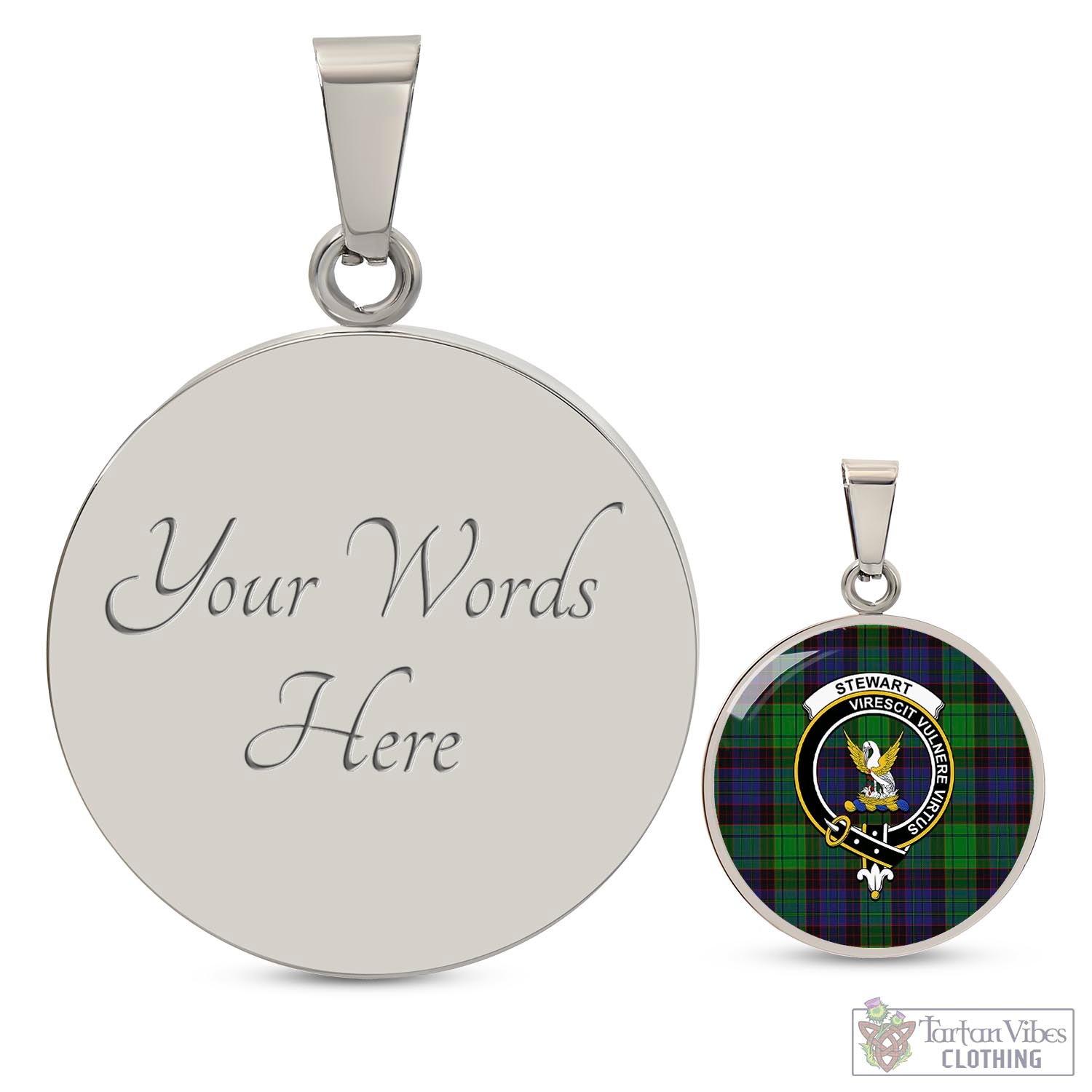 Tartan Vibes Clothing Stewart Old Modern Tartan Circle Necklace with Family Crest