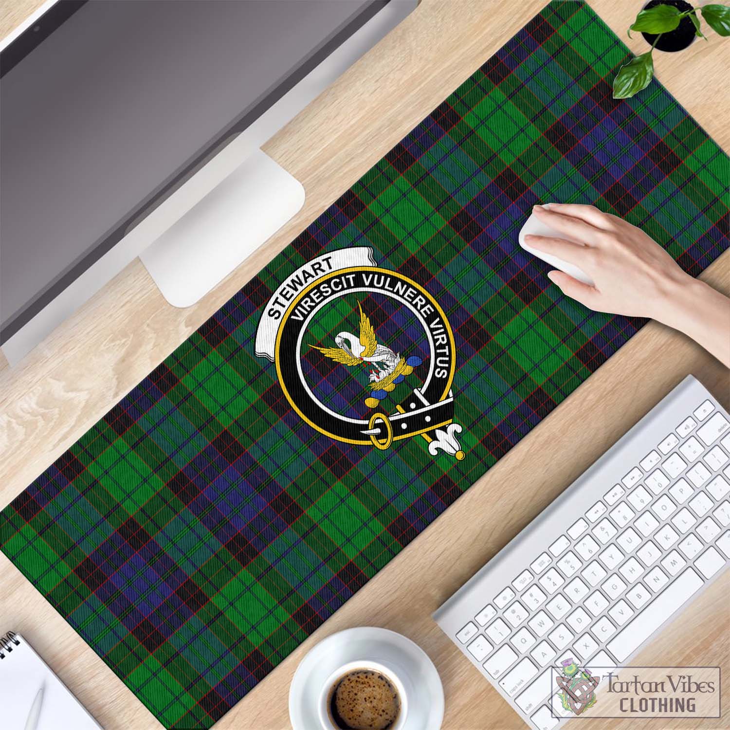 Tartan Vibes Clothing Stewart Old Modern Tartan Mouse Pad with Family Crest