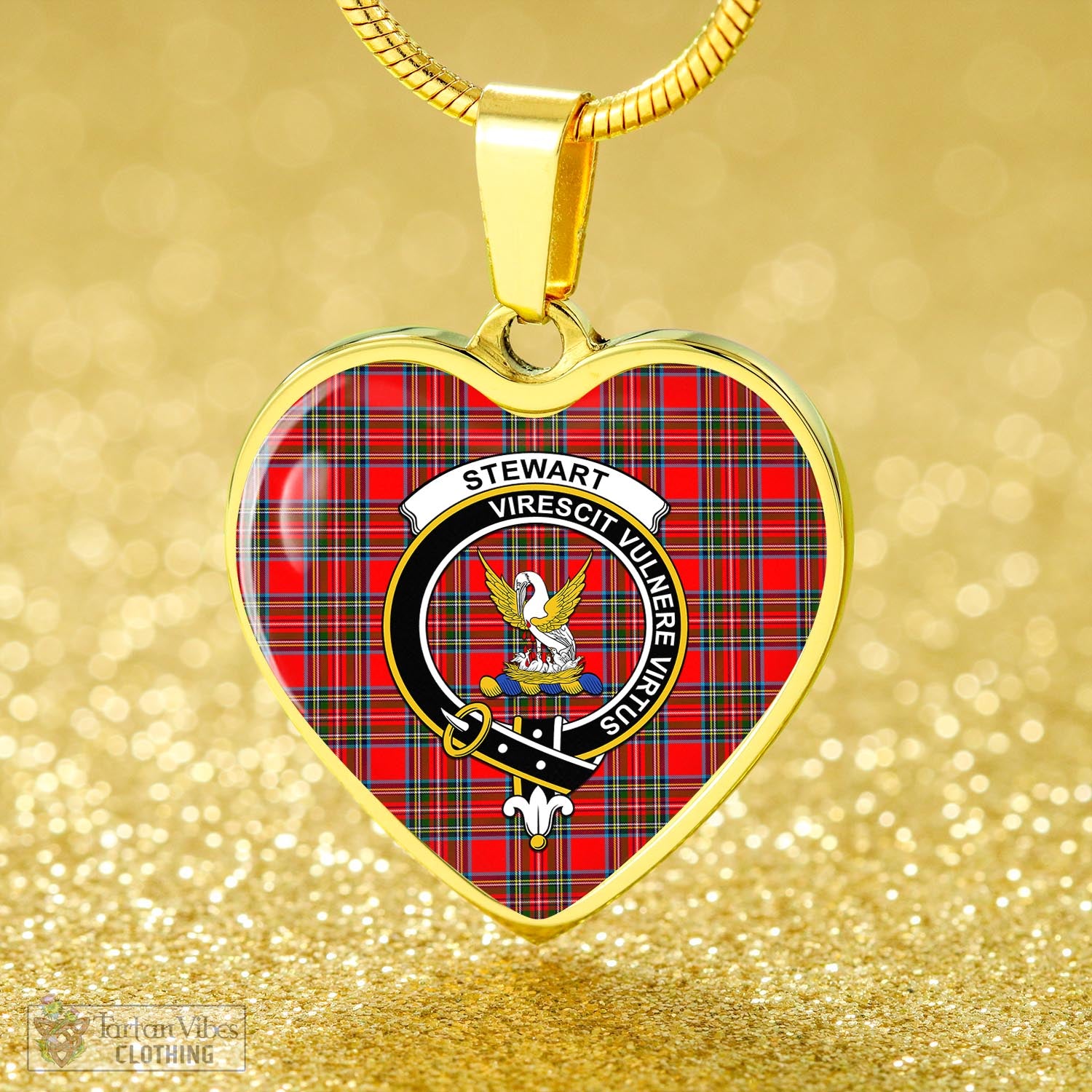 Tartan Vibes Clothing Stewart Royal Tartan Heart Necklace with Family Crest