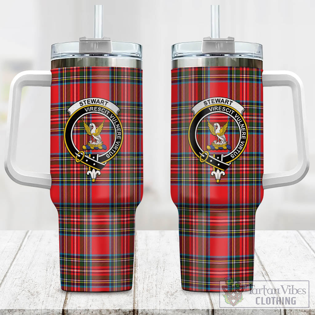 Tartan Vibes Clothing Stewart Royal Tartan and Family Crest Tumbler with Handle