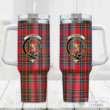 Stewart Royal Tartan and Family Crest Tumbler with Handle