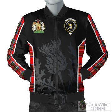 Stewart (Stuart) Tartan Bomber Jacket with Family Crest and Scottish Thistle Vibes Sport Style