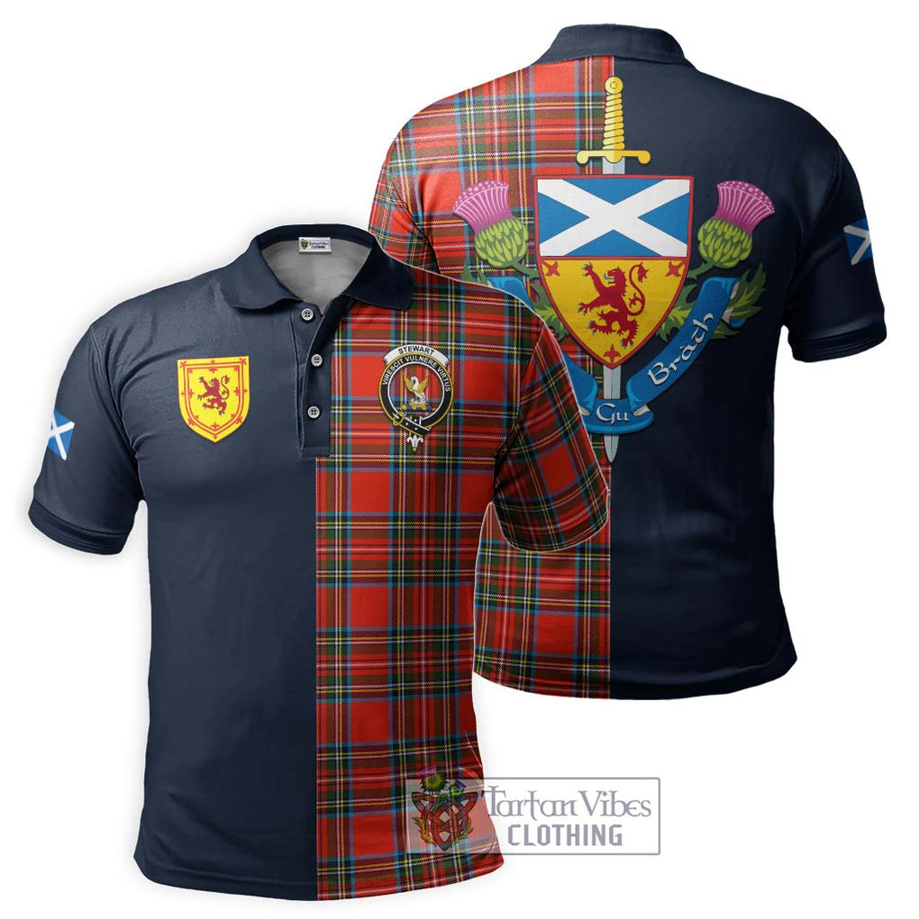 Tartan Vibes Clothing Stewart Royal Tartan Polo Shirt with Scottish Lion Royal Arm Half Style