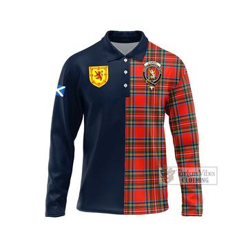 Tartan Vibes Clothing Stewart Royal Tartan Long Sleeve Polo Shirt with Scottish Lion Royal Arm Half Style