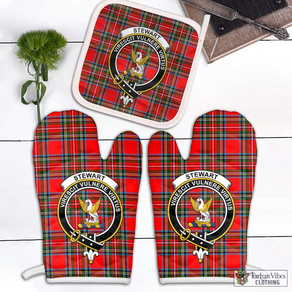 Stewart (Stuart) Tartan Combo Oven Mitt & Pot-Holder with Family Crest Combo 1 Oven Mitt & 1 Pot-Holder White - Tartan Vibes Clothing