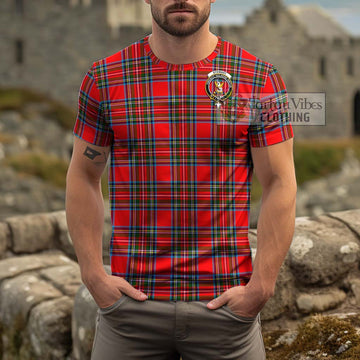 Stewart (Stuart) Tartan Cotton T-Shirt with Family Crest