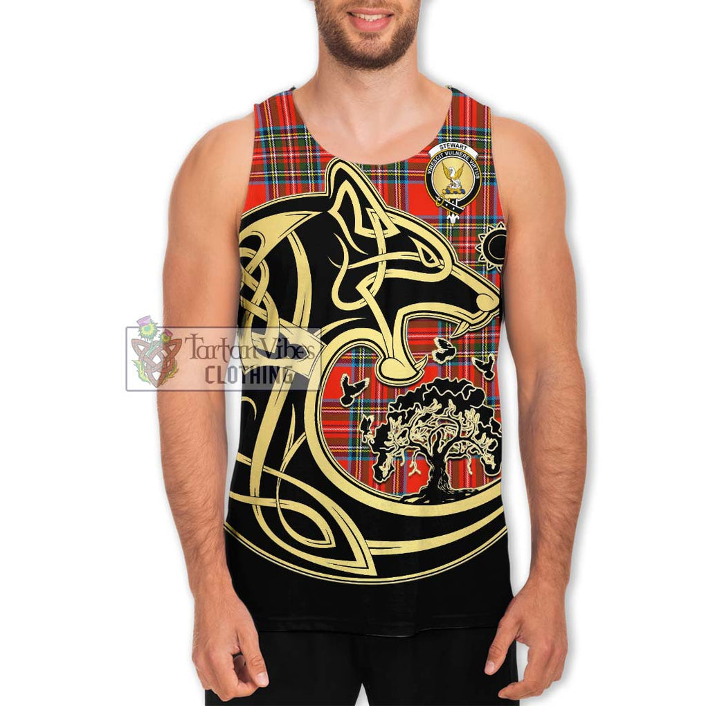 Stewart (Stuart) Tartan Men's Tank Top with Family Crest Celtic Wolf Style Men - Tartan Vibes Clothing