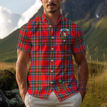 Stewart (Stuart) Tartan Cotton Hawaiian Shirt with Family Crest Adult - Tartan Vibes Clothing
