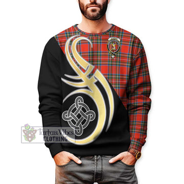 Stewart (Stuart) Tartan Sweatshirt with Family Crest and Celtic Symbol Style