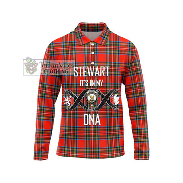 Stewart (Stuart) Tartan Long Sleeve Polo Shirt with Family Crest DNA In Me Style Unisex - Tartanvibesclothing Shop