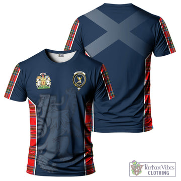 Stewart Royal Tartan T-Shirt with Family Crest and Lion Rampant Vibes Sport Style