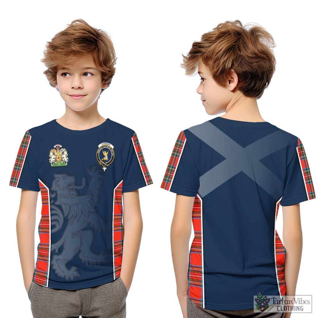 Stewart (Stuart) Tartan Kid T-Shirt with Family Crest and Lion Rampant Vibes Sport Style Youth XL Size14 - Tartan Vibes Clothing