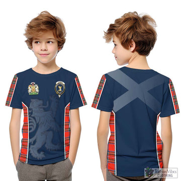 Stewart (Stuart) Tartan Kid T-Shirt with Family Crest and Lion Rampant Vibes Sport Style Youth XL Size14 - Tartan Vibes Clothing
