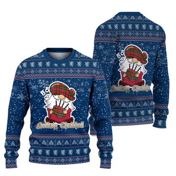 Stewart Royal Clan Christmas Family Knitted Sweater with Funny Gnome Playing Bagpipes